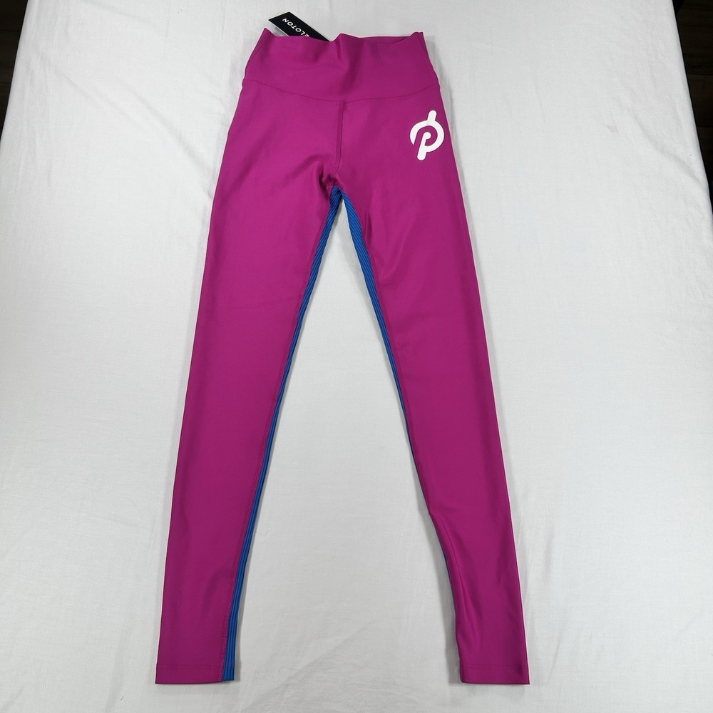 Peloton Show Up Rib High Waist Leggings S Pink Blue Cycling Athletic Activewear